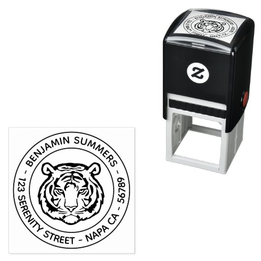 Tampon Auto-encreur Tiger, Wild Cat Round Address (En situation)
