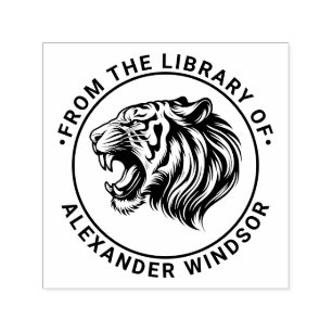Tampon Auto-encreur Tigre en colère Tête Barre Dents Bibliothèque Nom 