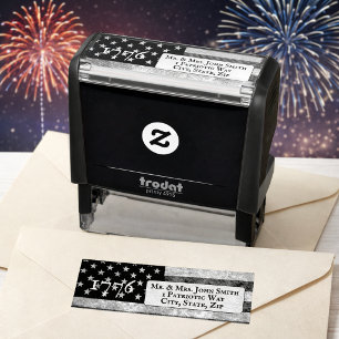Tampon Auto-encreur Timbre adresse de retour Drapeau Américain 1776 ru