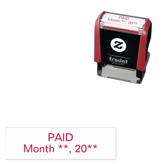 Tampon Auto-encreur Timbre auto-alimenté payé avec ligne de date perso (En situation)