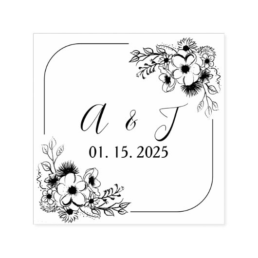 Tampon Auto-encreur Timbre auto-encastrable Mariage Monogramme Floral (Design)