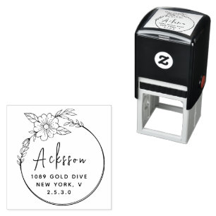 Tampon Auto-encreur Timbre auto-encastré d'adresse circulaire feuille