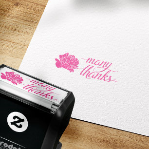 Tampon Auto-encreur Timbre auto-encastré Merci de pivoine rose