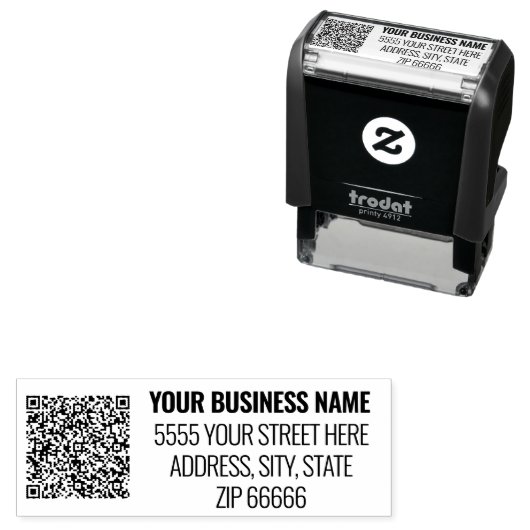 Tampon Auto-encreur Timbre auto-encrage de code QR d'adresse personnal (En situation)