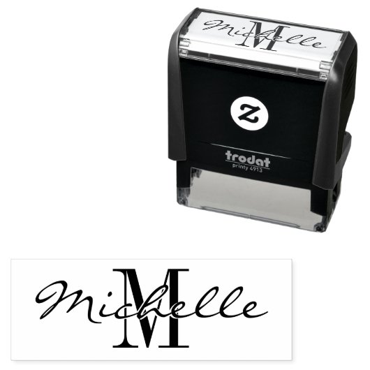 Tampon Auto-encreur Timbre caoutchouc auto-encastré monogramme de nom  (En situation)