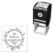 Tampon Auto-encreur Timbre d'adresse circulaire Rustique Fleur sauvage (En situation)