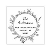 Tampon Auto-encreur Timbre d'adresse circulaire Rustique Fleur sauvage (Design)