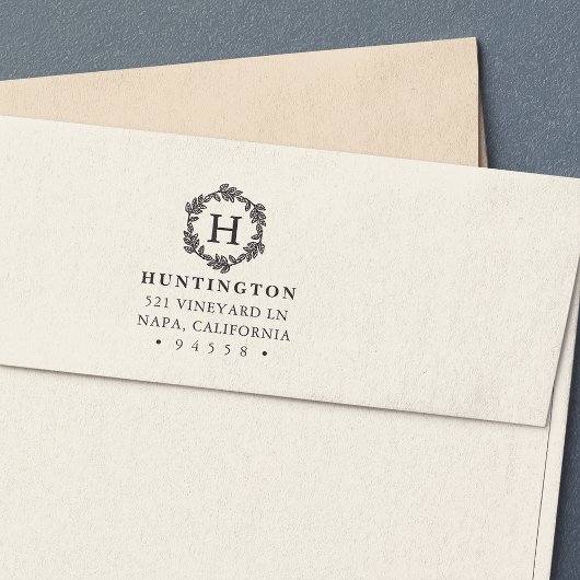 Tampon Auto-encreur Timbre d'adresse de retour du monogramme de couron