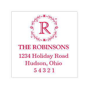 Tampon Auto-encreur Timbre d'adresse Laurel Monogramme