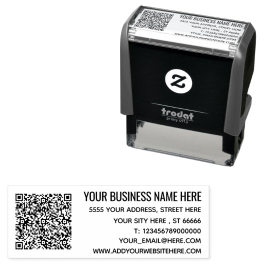 Tampon Auto-encreur Timbre d'adresse personnalisé avec code QR (En situation)