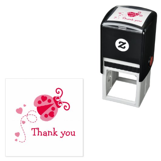 Tampon Auto-encreur Timbre de coeur de ladybug Merci (En situation)
