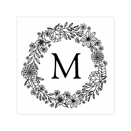 Tampon Auto-encreur Timbre de monogramme floral (Design)