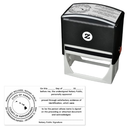 Tampon Auto-encreur Timbre de reconnaissance publique notaire d'Hawaï (En situation)