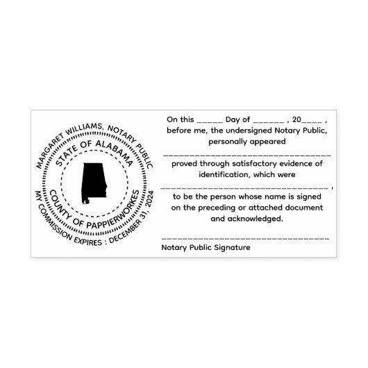 Tampon Auto-encreur Timbre de reconnaissance publique notaire en Alaba (Design)