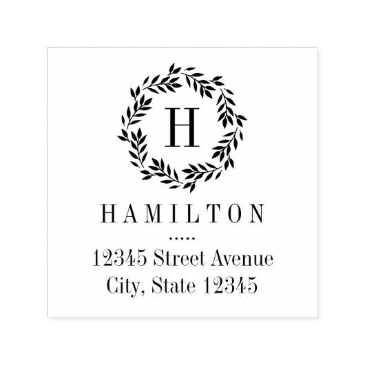 Tampon Auto-encreur Timbre en caoutchouc personnalisé Monogramme Wreat (Design)