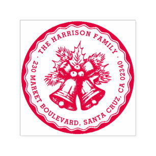 Tampon Auto-encreur Timbre vintage Cloches de Noël Nom Adresse de reto