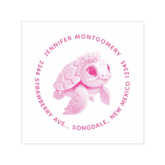 Tampon Auto-encreur Tortue de mer rose Whimsical & mignon (Design)