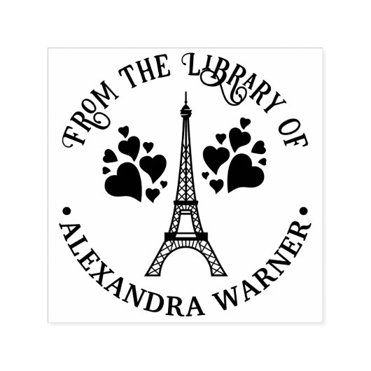 Tampon Auto-encreur Tour Eiffel #2 Coeurs Bibliothèque Nom du livre (Design)