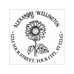 Tampon Auto-encreur Tournesol simple élégant #4R Nom Adresse de retour