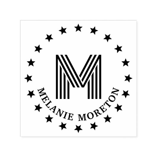 Tampon Auto-encreur Trame et rayures Stars Nom initial Monogramme (Design)