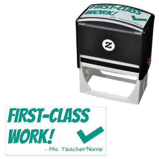 Tampon Auto-encreur "TRAVAIL DE PREMIÈRE CLASSE !" Remerciements Timbr (En situation)