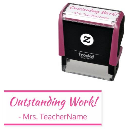 Tampon Auto-encreur "Travail exceptionnel !" + Nom de l'enseignant Tim (En situation)