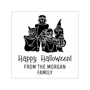 Tampon Auto-encreur Trick or Treaters Silhouette Joyeux Halloween Vœux