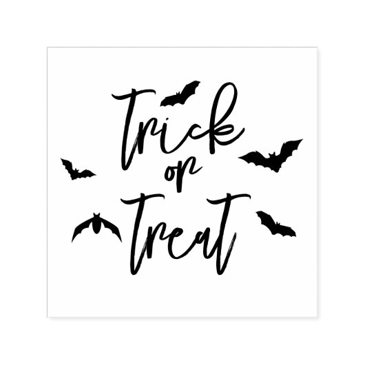 Tampon Auto-encreur Trick Ou Treat Script Avec Chauve-Feu Style Hallow (Design)
