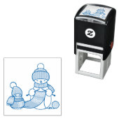 Tampon Auto-encreur Tricot Snowman en Casquette nu et Écharpe (En situation)