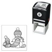 Tampon Auto-encreur Tricot Snowman en Casquette nu et Écharpe (En situation)