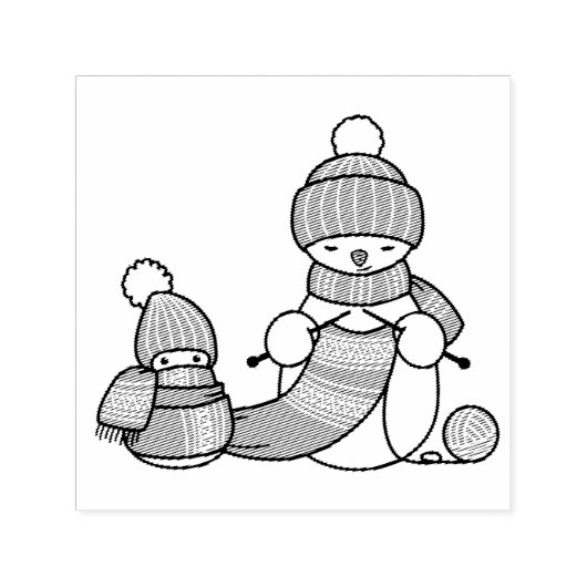 Tampon Auto-encreur Tricot Snowman en Casquette nu et Écharpe (Design)