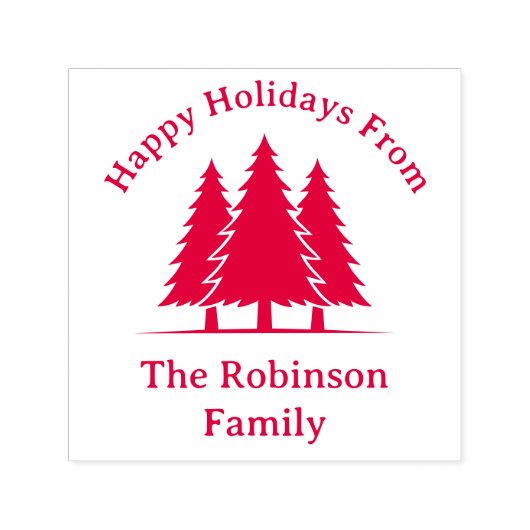 Tampon Auto-encreur Trois Pins Arbres Rustique Noël Salutation (Design)