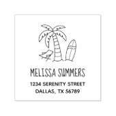 Tampon Auto-encreur Tropical Beach Palm Surfboard Adresse (Design)