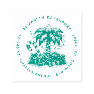 Tampon Auto-encreur Tropical Christmas Holiday Palm Tree Adresse