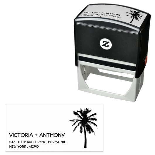 Tampon Auto-encreur Tropical Palm Tree Beach Wedding Adresse de retour (En situation)