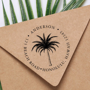 Tampon Auto-encreur Tropical Palm Tree Round Return Adresse