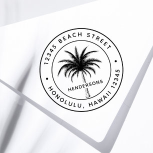Tampon Auto-encreur Tropical Palm Tree Round Return Adresse 