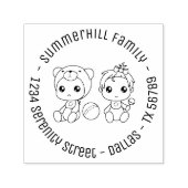 Tampon Auto-encreur Twins Baby Girl Bear Family Round Adresse (Design)