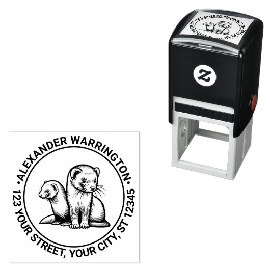 Tampon Auto-encreur Two Cute Ferrets Nom Adresse de retour (En situation)