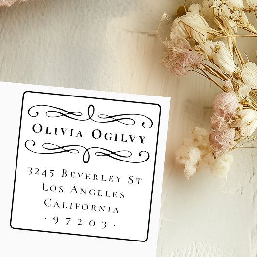 Tampon Auto-encreur Typographie classique Nom personnalisé Adresse de