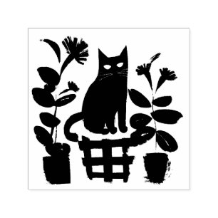 Tampon Auto-encreur Un Chat Noir Avec Des Usines