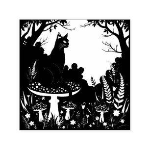 Tampon Auto-encreur Un Chat Noir Familier Et Champignons Halloween 4
