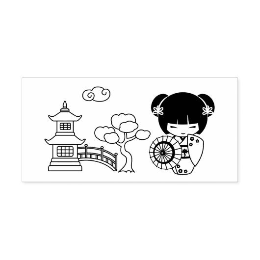 Tampon Auto-encreur Une fille aux parapluies asiatiques dans le scanda (Design)