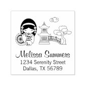 Tampon Auto-encreur Une fille parapluie japonaise en Kimono Adresse (Design)