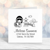 Tampon Auto-encreur Une fille parapluie japonaise en Kimono Adresse