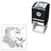 Tampon Auto-encreur Unicorn blanc et Flowers (En situation)