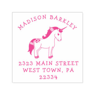 Tampon Auto-encreur Unicorn Cute Kids Pastel Adresse de retour Timbre
