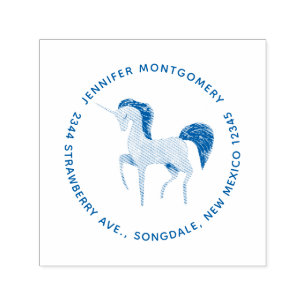 Tampon Auto-encreur Unicorne nordique rose avec l'adresse Mane noire