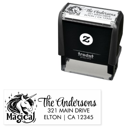 Tampon Auto-encreur Unicornes et anniversaire (En situation)