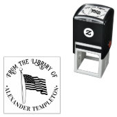 Tampon Auto-encreur USA American Flag Wlag Library Round Book Name (En situation)